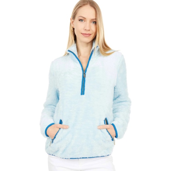 Lilly Pulitzer Sherpa Popover Light Blue fleece Jacket, Womens XXS.  Runs big. - Picture 1 of 5